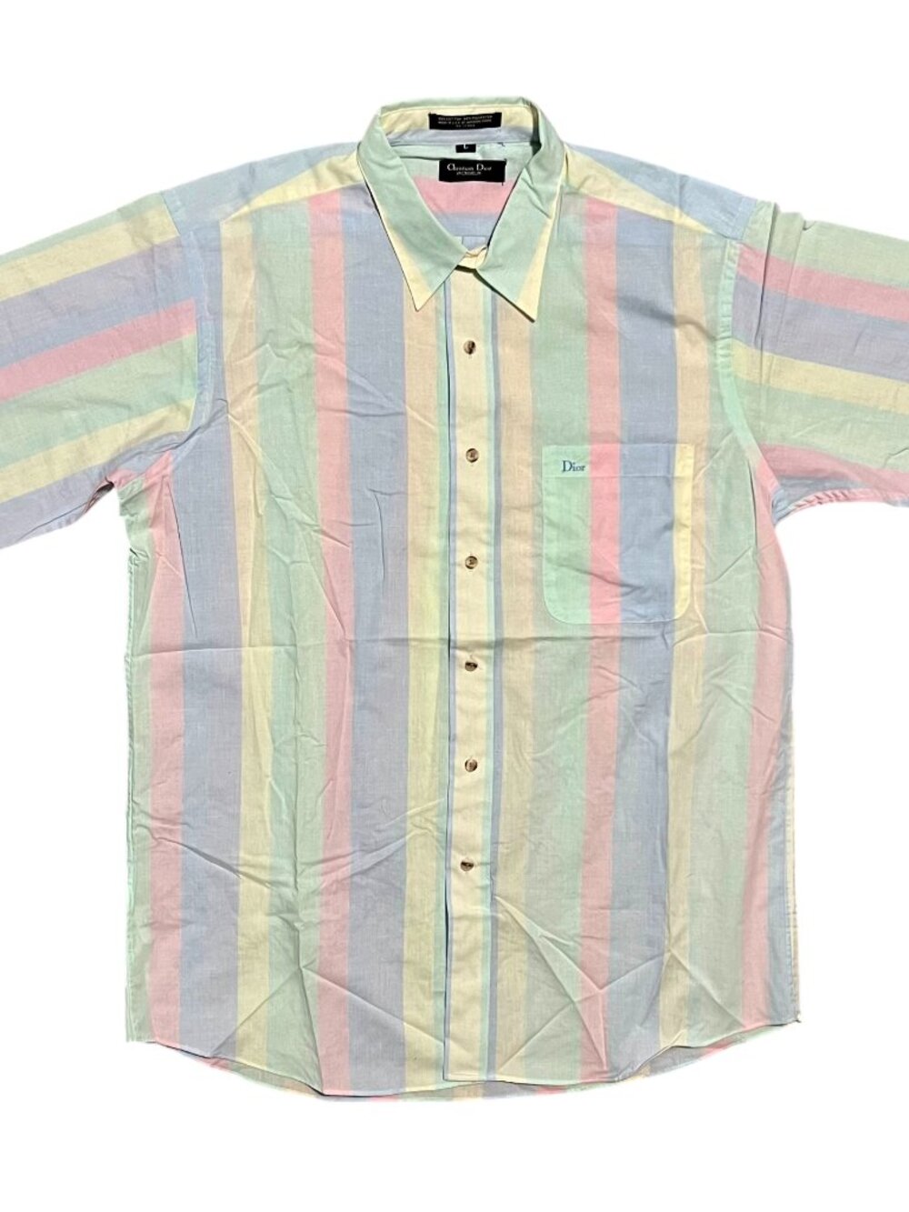 Christian Dior Monsieur Vintage Pastel Stripe Single Stitch 90s Shirt, Men's L